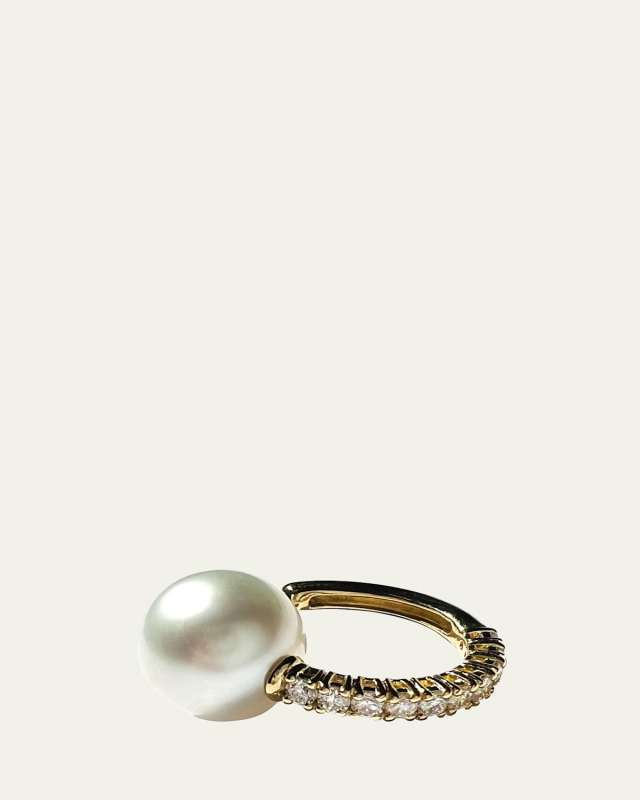 18K Yellow Gold Cuff Earring with Akoya Pearl, Single